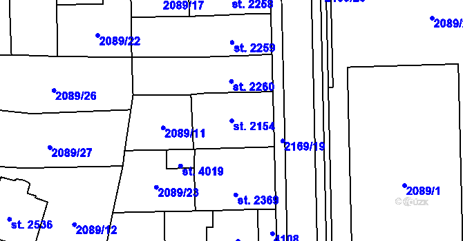 Parcela st. 2154 v KÚ Aš, Katastrální mapa