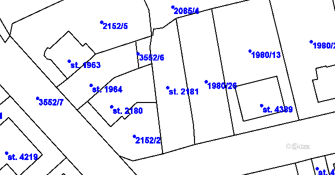 Parcela st. 2181 v KÚ Aš, Katastrální mapa