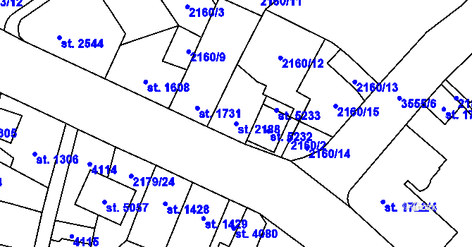 Parcela st. 2188 v KÚ Aš, Katastrální mapa
