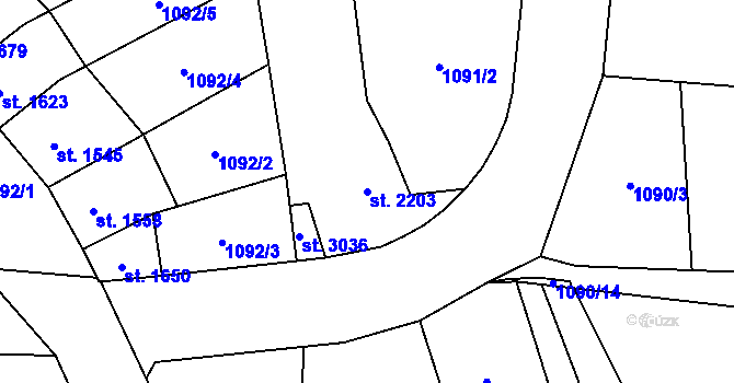 Parcela st. 2203 v KÚ Aš, Katastrální mapa