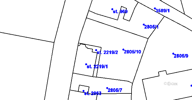 Parcela st. 2219/2 v KÚ Aš, Katastrální mapa