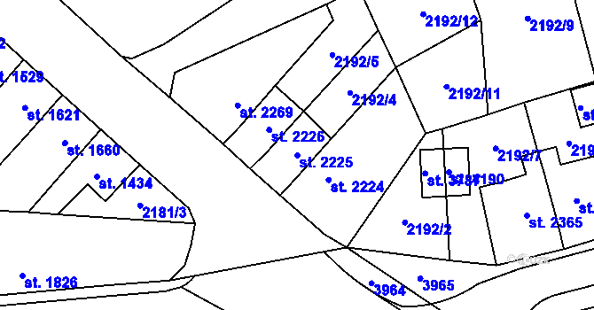 Parcela st. 2225 v KÚ Aš, Katastrální mapa