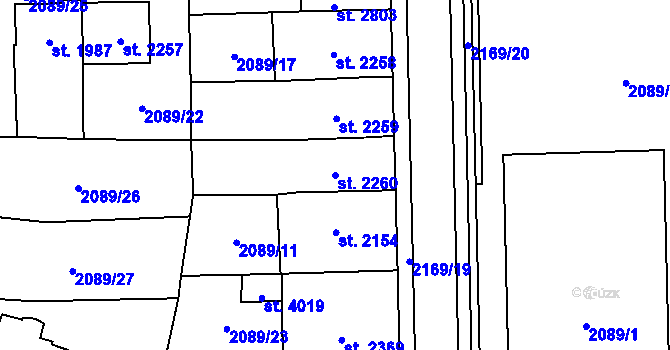 Parcela st. 2260 v KÚ Aš, Katastrální mapa
