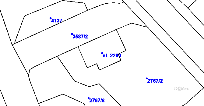 Parcela st. 2280 v KÚ Aš, Katastrální mapa