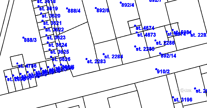 Parcela st. 2284 v KÚ Aš, Katastrální mapa