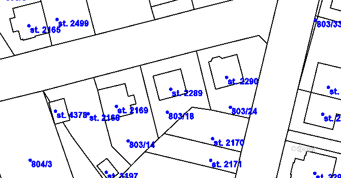 Parcela st. 2289 v KÚ Aš, Katastrální mapa