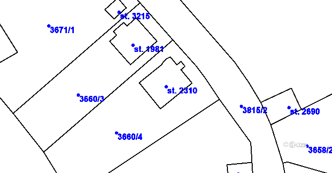 Parcela st. 2310 v KÚ Aš, Katastrální mapa