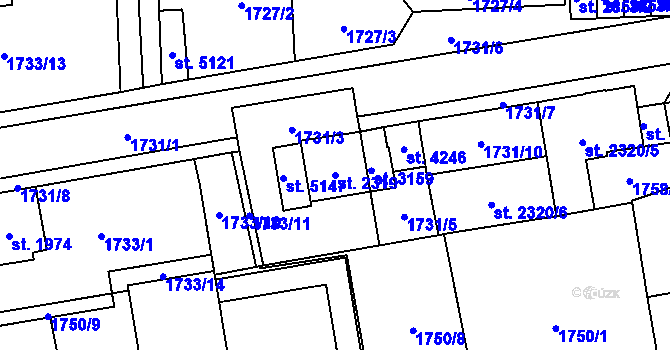 Parcela st. 2319 v KÚ Aš, Katastrální mapa