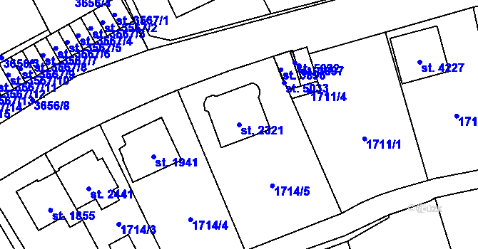 Parcela st. 2321 v KÚ Aš, Katastrální mapa