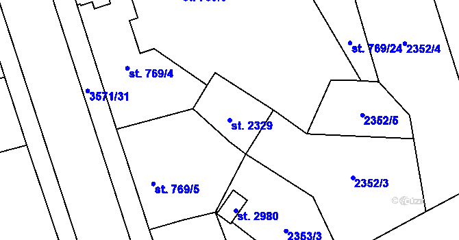 Parcela st. 2329 v KÚ Aš, Katastrální mapa