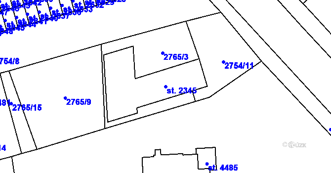 Parcela st. 2345 v KÚ Aš, Katastrální mapa