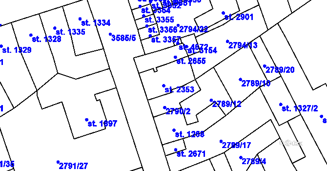 Parcela st. 2353 v KÚ Aš, Katastrální mapa