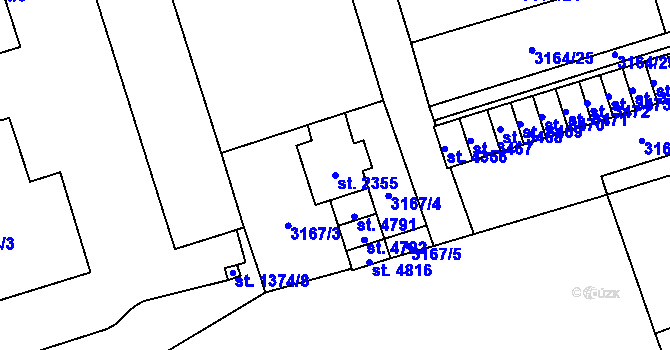 Parcela st. 2355 v KÚ Aš, Katastrální mapa
