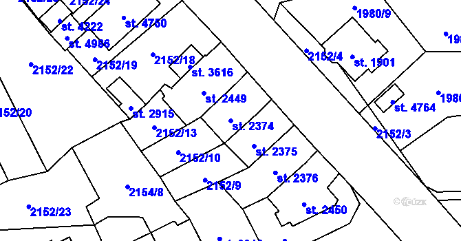 Parcela st. 2374 v KÚ Aš, Katastrální mapa