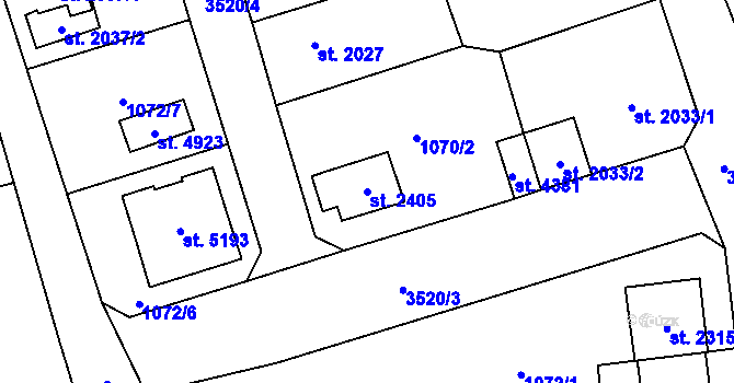 Parcela st. 2405 v KÚ Aš, Katastrální mapa