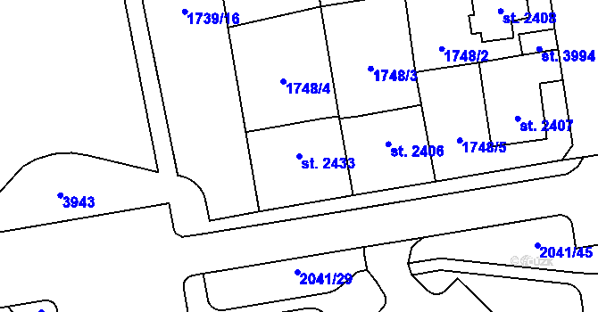 Parcela st. 2433 v KÚ Aš, Katastrální mapa