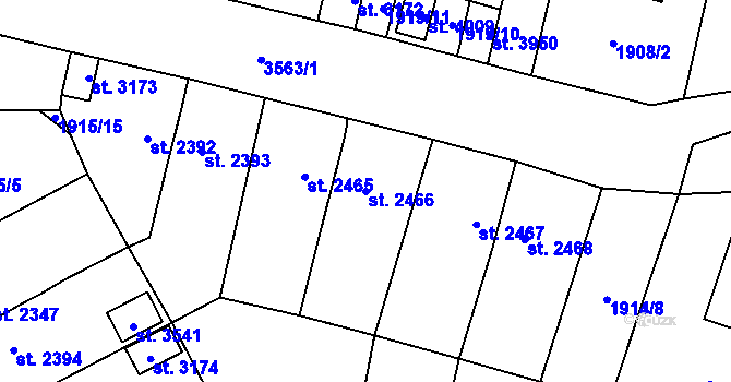 Parcela st. 2466 v KÚ Aš, Katastrální mapa