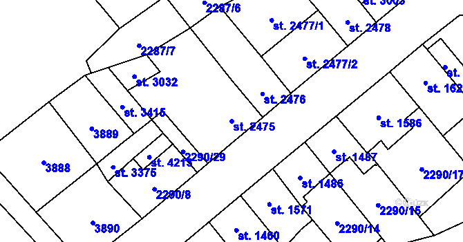 Parcela st. 2475 v KÚ Aš, Katastrální mapa