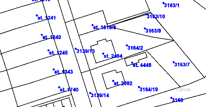 Parcela st. 2494 v KÚ Aš, Katastrální mapa