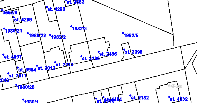 Parcela st. 2496 v KÚ Aš, Katastrální mapa