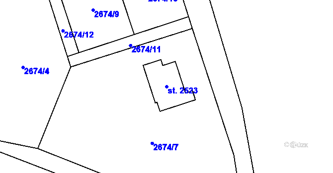 Parcela st. 2523 v KÚ Aš, Katastrální mapa