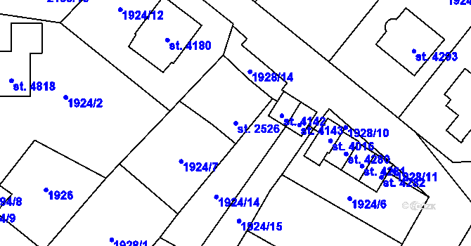 Parcela st. 2526 v KÚ Aš, Katastrální mapa