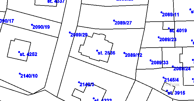 Parcela st. 2536 v KÚ Aš, Katastrální mapa