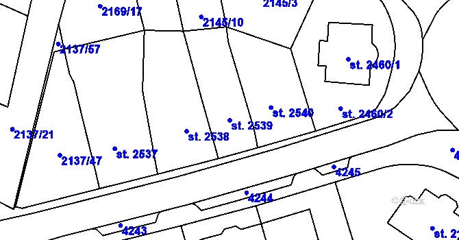 Parcela st. 2539 v KÚ Aš, Katastrální mapa