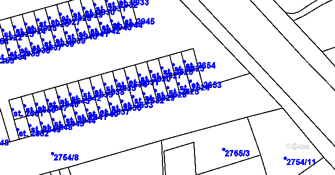 Parcela st. 2625 v KÚ Aš, Katastrální mapa