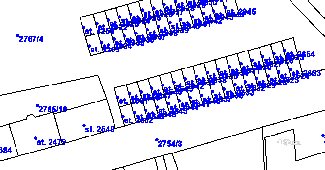 Parcela st. 2643 v KÚ Aš, Katastrální mapa