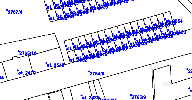 Parcela st. 2644 v KÚ Aš, Katastrální mapa