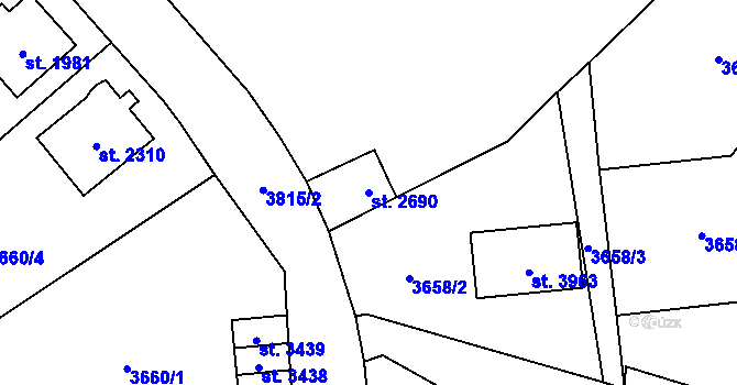 Parcela st. 2690 v KÚ Aš, Katastrální mapa