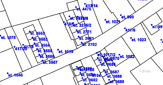 Parcela st. 2702 v KÚ Aš, Katastrální mapa