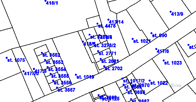 Parcela st. 2771 v KÚ Aš, Katastrální mapa