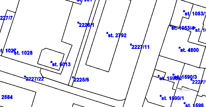 Parcela st. 2792 v KÚ Aš, Katastrální mapa