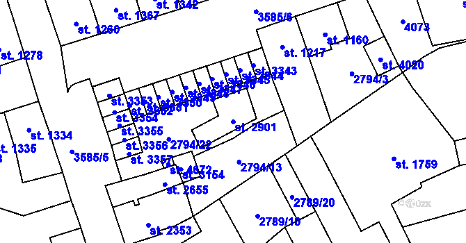 Parcela st. 2901 v KÚ Aš, Katastrální mapa