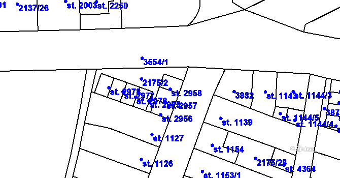 Parcela st. 2958 v KÚ Aš, Katastrální mapa
