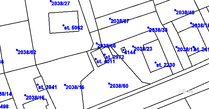 Parcela st. 2972 v KÚ Aš, Katastrální mapa