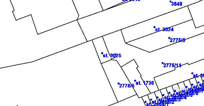 Parcela st. 3025 v KÚ Aš, Katastrální mapa