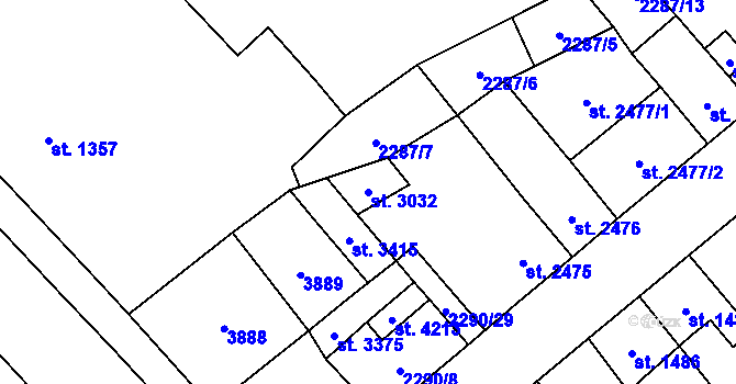 Parcela st. 3032 v KÚ Aš, Katastrální mapa