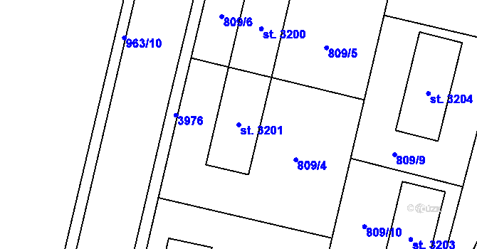 Parcela st. 3201 v KÚ Aš, Katastrální mapa