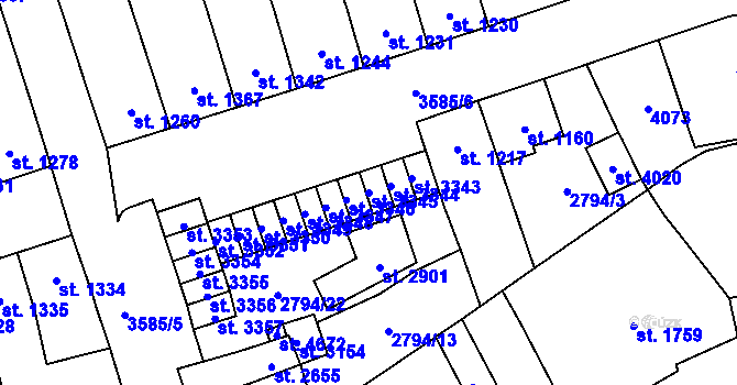 Parcela st. 3345 v KÚ Aš, Katastrální mapa