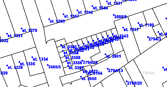 Parcela st. 3349 v KÚ Aš, Katastrální mapa