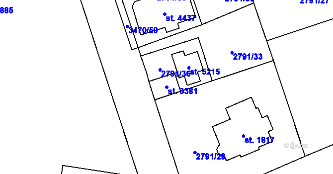 Parcela st. 3381 v KÚ Aš, Katastrální mapa