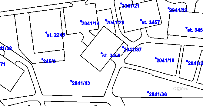Parcela st. 3458 v KÚ Aš, Katastrální mapa