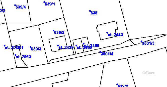 Parcela st. 3466 v KÚ Aš, Katastrální mapa