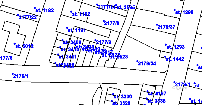 Parcela st. 3522 v KÚ Aš, Katastrální mapa