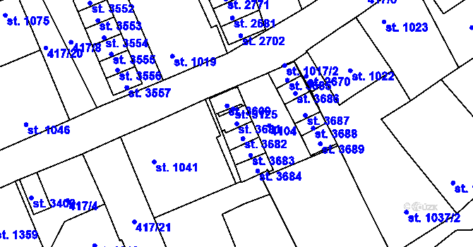 Parcela st. 3681 v KÚ Aš, Katastrální mapa