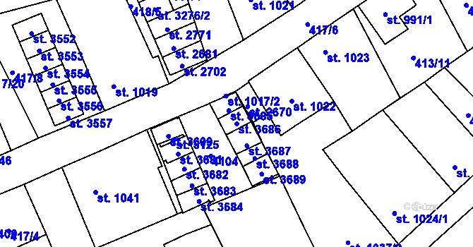 Parcela st. 3686 v KÚ Aš, Katastrální mapa