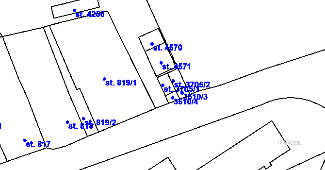 Parcela st. 3705/1 v KÚ Aš, Katastrální mapa